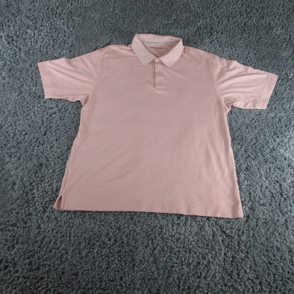 Johnston & Murphy Shirt Mens XXL Pink White Geometric Short Sleeve Polo